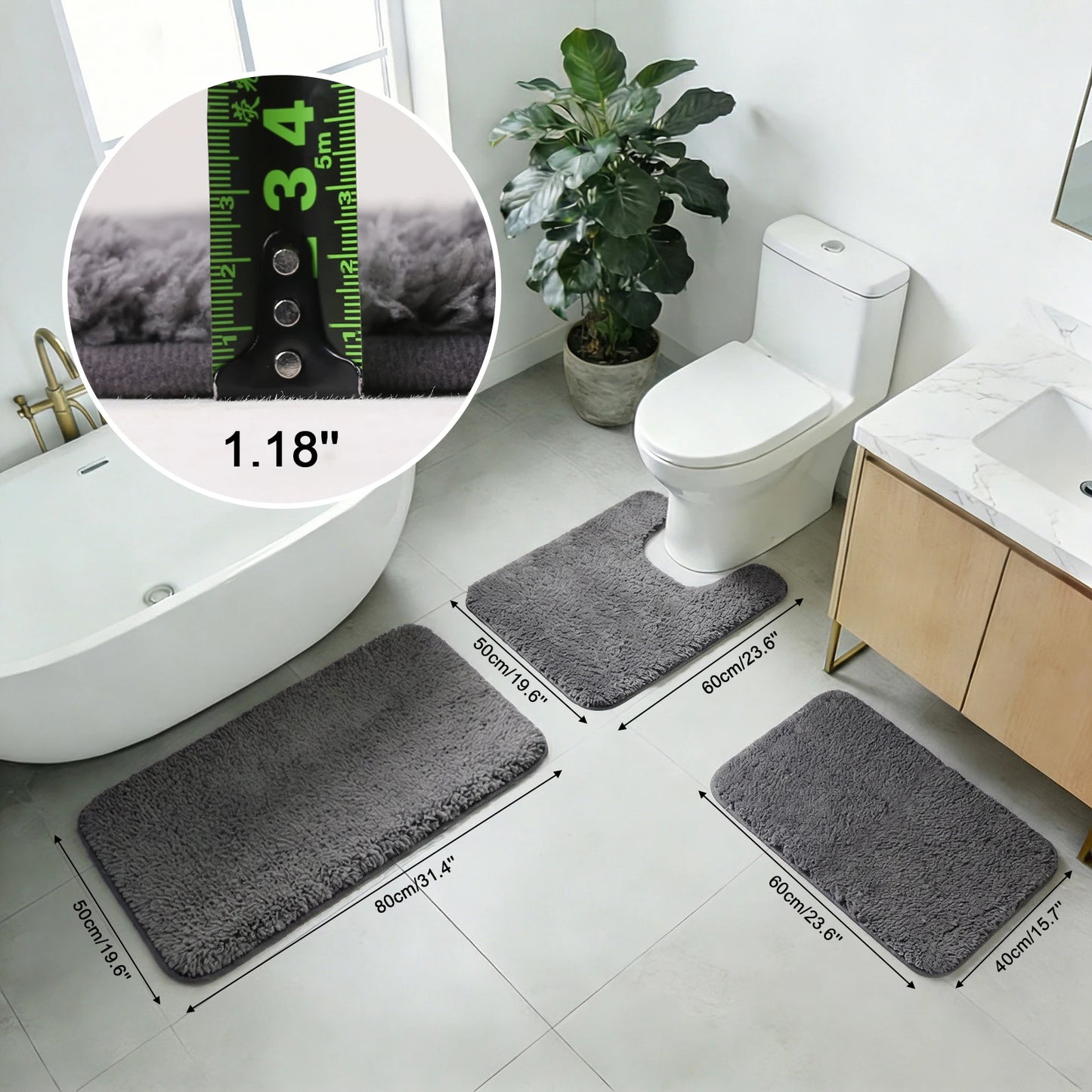 Microfibre Bath Mat 3Pcs Super Absorbent Bathroom Rug Set Non Slip Quick Drying Bathroom Carpet Set with U-Shaped Toilet Mat Peaceful Pleasures Health and Wellness