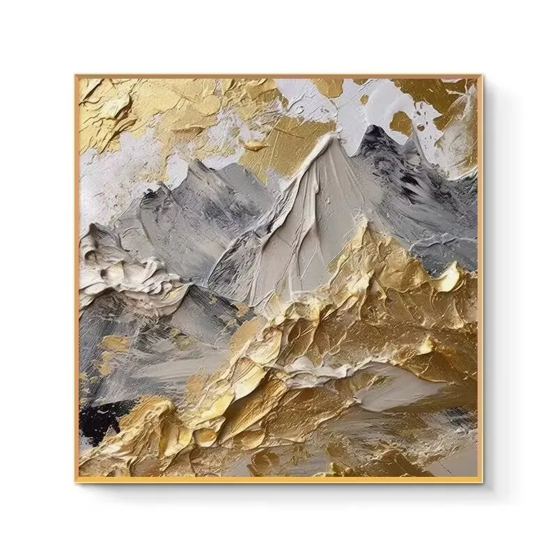 Thick Gold Foil Texture Mountain Peak Handmade Oil Painting Modern Living Room Decoration Painting Dining Room Hanging Painting Peaceful Pleasures Health and Wellness No frame 3 High80cmx140cm