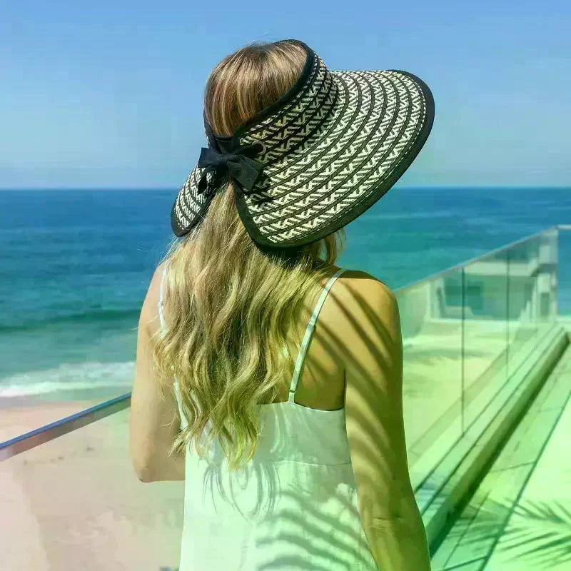 Women's Wide Brim Straw Sun Visor – Foldable Beach Hat