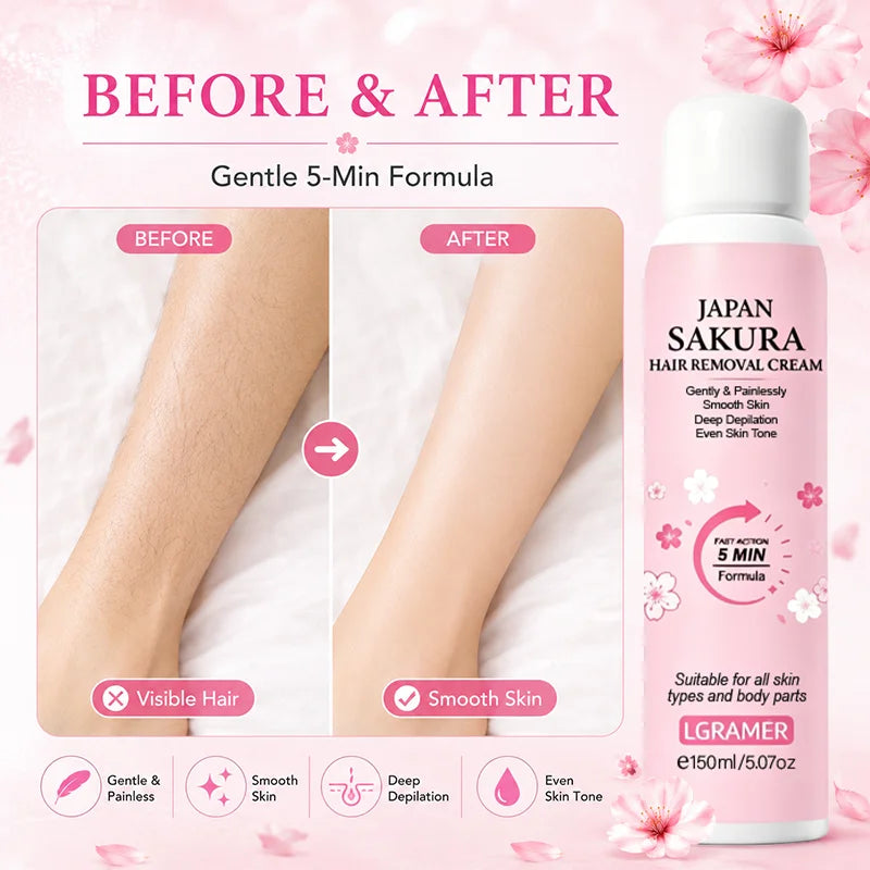 LGRAMER Sakura Hair Removal Cream Women – 150ml Painless