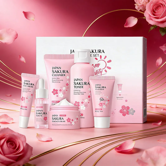 Sakura 6-Piece Skin Care Set – Cleanser, Toner, Serum, Eye Cream, Moisturizer & Sunscreen Peaceful Pleasures Health and Wellness