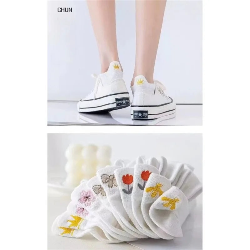 Women's Embroidered Ankle Socks | Japanese Low-Cut Style
