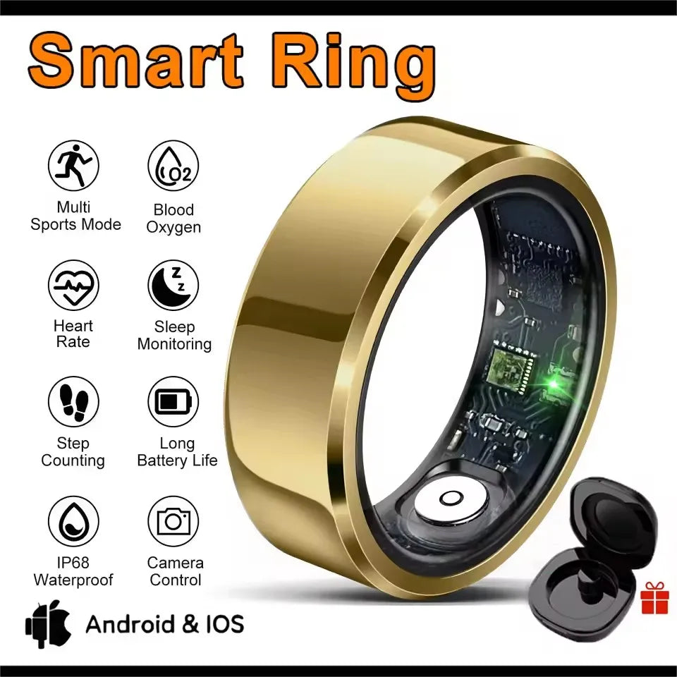 2026 Smart Ring Blood Pressure Heart Rate Sleep Monitoring Smartring IP68 & 5ATM Waterproof Multi-sport Mode Smartring Man Women Peaceful Pleasures Health and Wellness Gold Pro 13