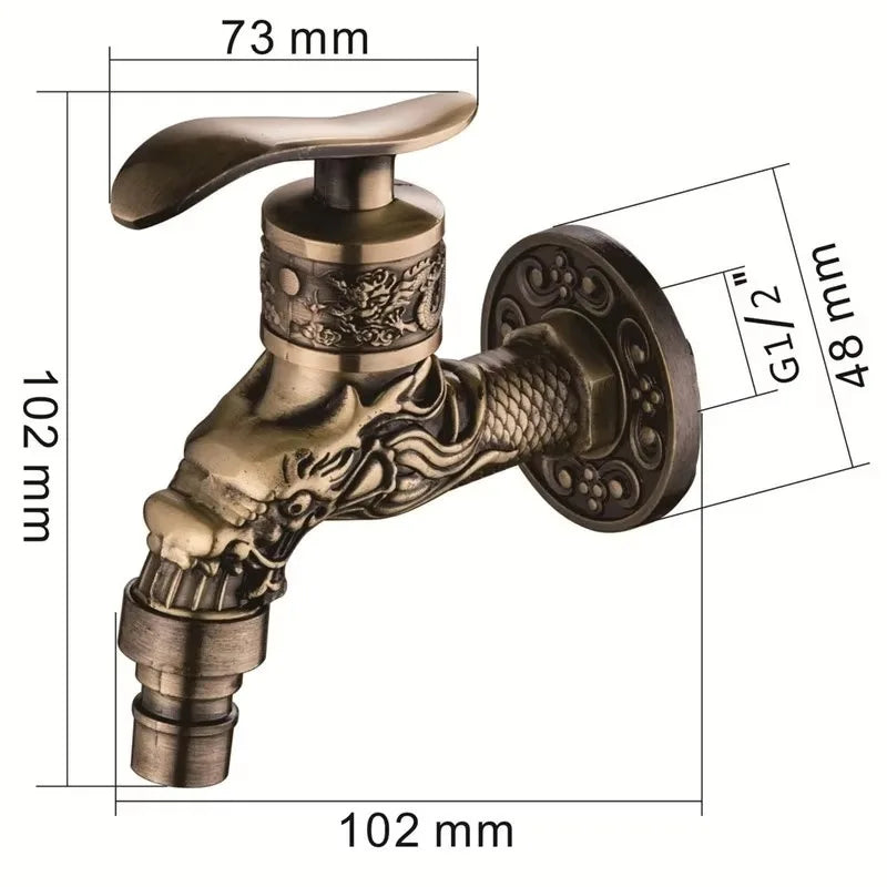 Antique Bronze Zinc Alloy Faucet Carved Wall Mount Tap Outdoor Garden