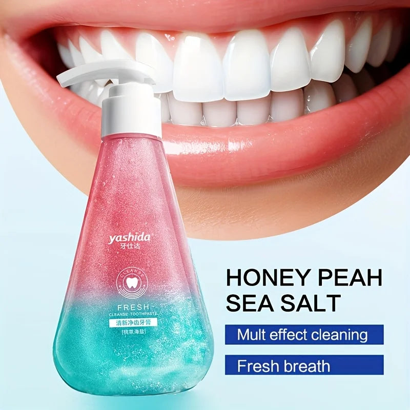 Fresh and Dazzling White Toothpaste, Fresh Breath Toothpaste, Peach Fruit Sea Salt Toothpaste 220g Peaceful Pleasures Health and Wellness