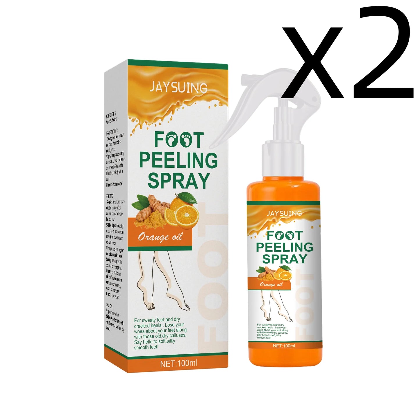 Orange Oil Foot Peeling Spray Exfoliate Rough Skin Soften Heels Repairing Dry Cracks Smoothing Foot Skins Feet Exfoliating Spray Peaceful Pleasures Health and Wellness 100ml Boxed X 2PCS