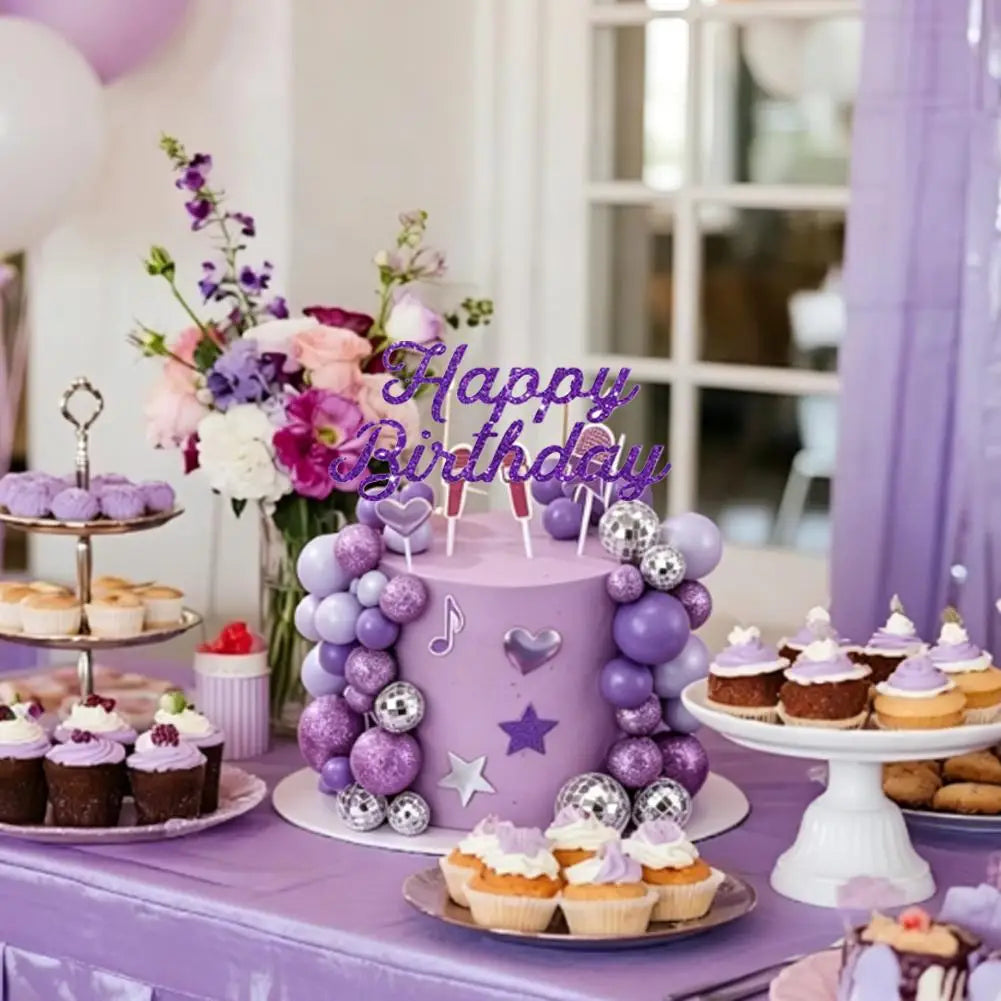 32pc Purple Music Cake Topper Set – Disco Balls, Stars & Hearts