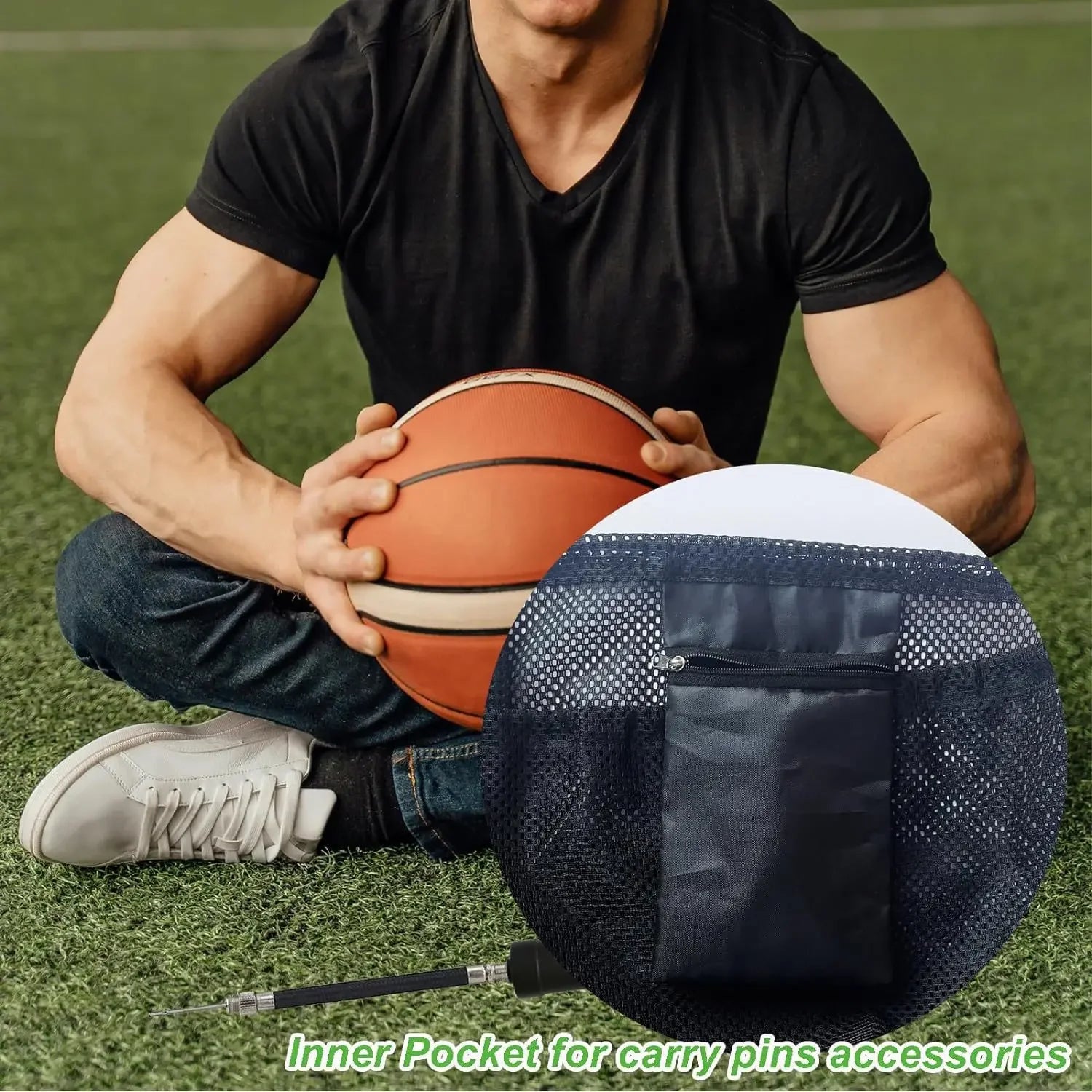 Single Ball Storage Zipper Pocket Gym Yoga Drawstring Sling Mesh Carry Bag for Basketball Volleyball Soccer Football Sports Bags Peaceful Pleasures Health and Wellness