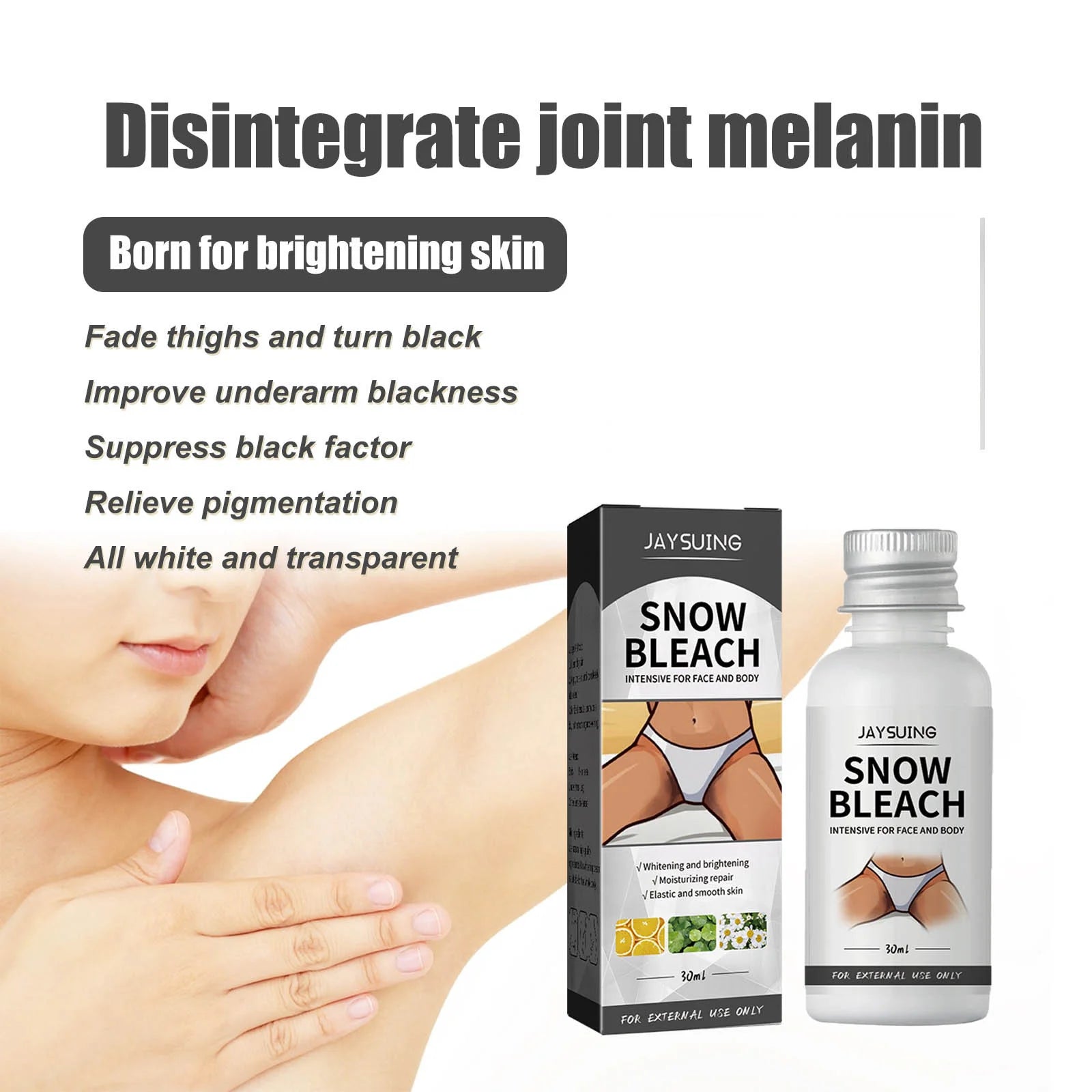 Body Whitening Bleach Cream Brighten Underarm Elbow Knees Joint Removal Intimate Parts Dark Spots Melanin Snow Bleach Cream 30ml Peaceful Pleasures Health and Wellness