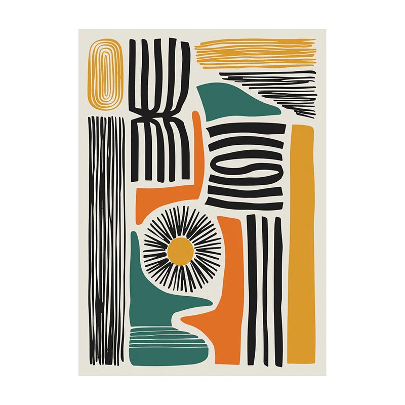 Retro Geometric Abstract Canvas Wall Art | Minimal Line Print