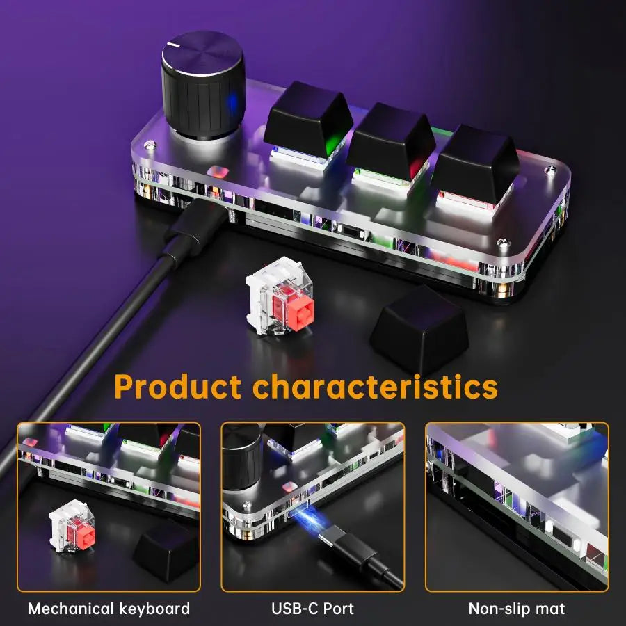 2.4G 3-key Customize Bluetooth Keyboard Macro Knob Copy Paste Shortcut Key E-sports Game Mini Mechanical Hot Plug Mini Keyboard Peaceful Pleasures Health and Wellness