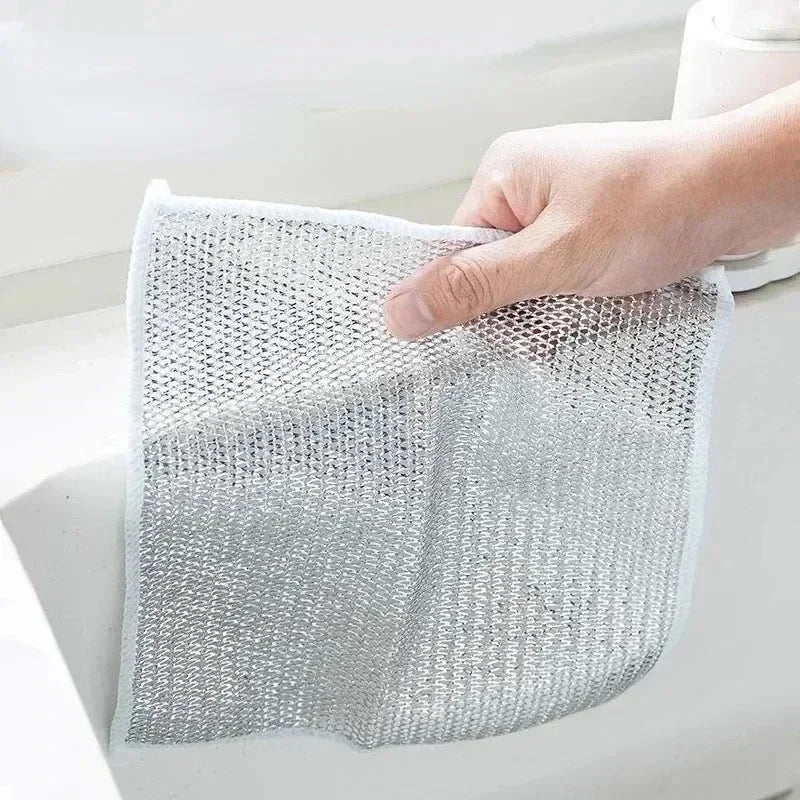 Magic Cleaning Cloth Metal Steel Wire Dish Pot Washdishing Cloths Kitchen Rags Clean Tools Thickened Double -sided Cloth Gadgets Peaceful Pleasures Health and Wellness 20x20cm 5pcs