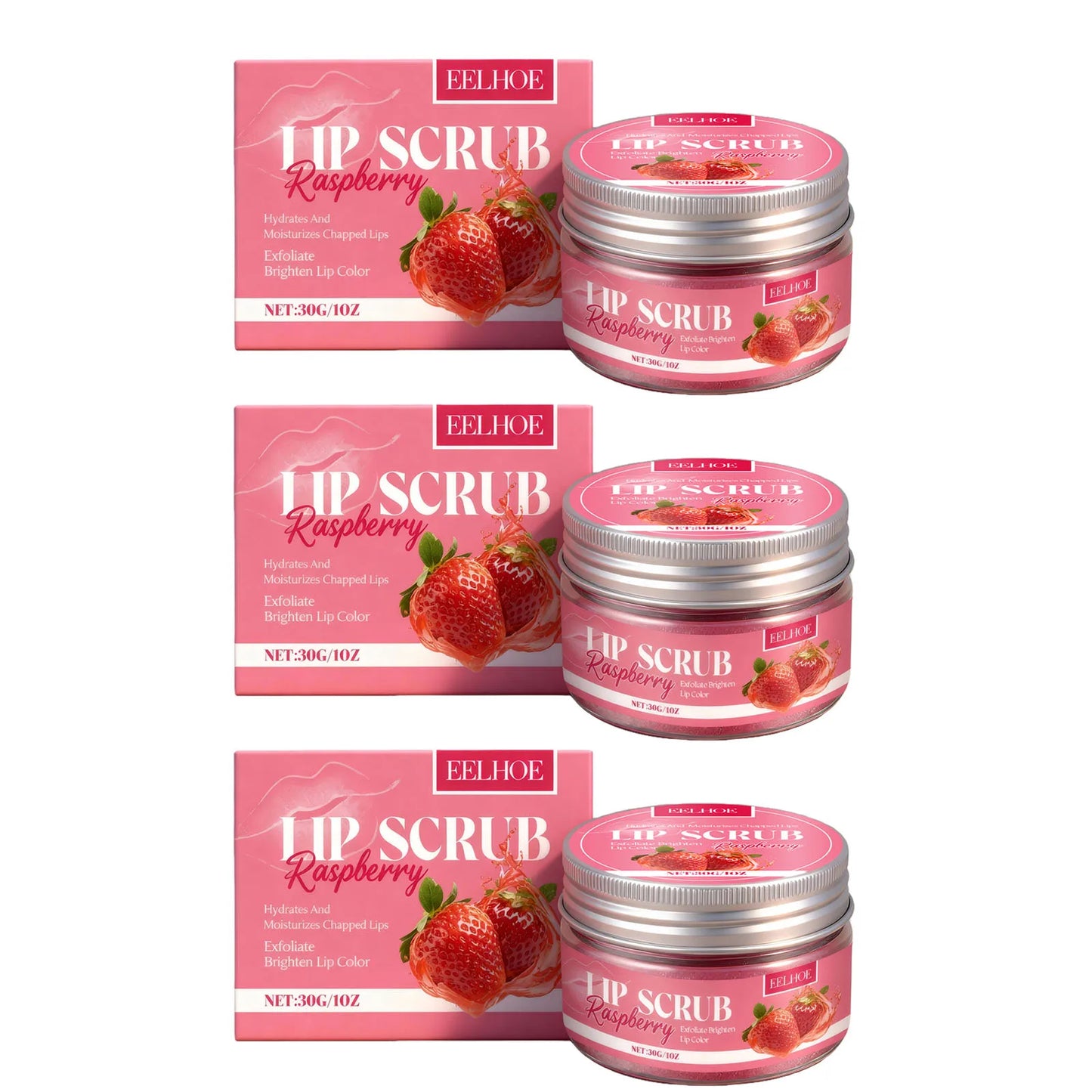 Strawberry Lip Scrub Exfoliating Soothing Lips Preventing Dryness Cracking Improving Dullness Brightening Moisturizing Lip Care Peaceful Pleasures Health and Wellness 3 x 30g Boxed