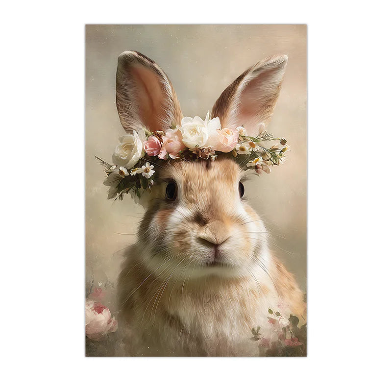 Vintage Floral Rabbit Canvas Wall Art | Bunny Flower Crown Print Canvas Wall Art Peaceful Pleasures Health and Wellness 03 20x25cm No Frame China Mainland