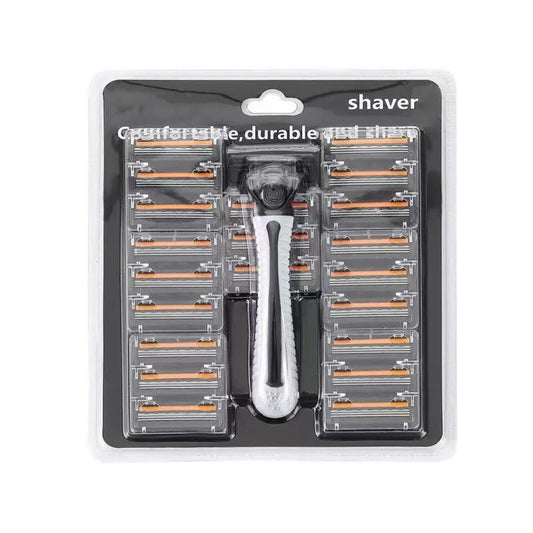 3-Blade Reusable Razor + 21 Heads – Unisex Manual Shaver Manual Razor Peaceful Pleasures Health and Wellness
