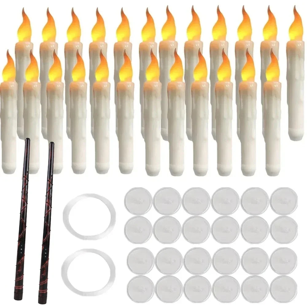 Flameless Flickering Taper Candles With/Without Remote Control Timer Dimmer Battery Operated Candlesticks for Christmas Wedding Peaceful Pleasures Health and Wellness 24pcs wand Control