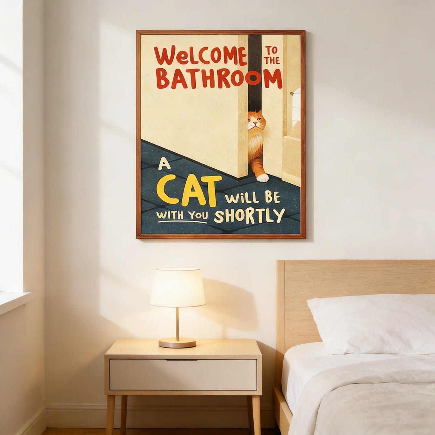Funny Cat Bathroom Canvas Wall Art Print – Cat Lover Gift Canvas Wall Art Print Peaceful Pleasures Health and Wellness TR12276 50x70cm Unframed