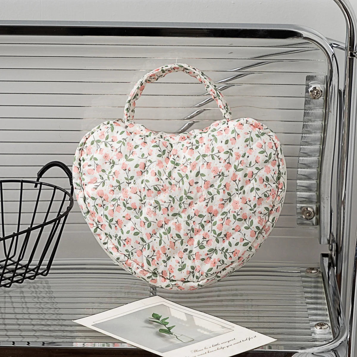 2026 New Large Capacity Floral Makeup Bag with Heart Pattern, Home Pastel Travel Cosmetic Organizer with Handles for Women Gift Peaceful Pleasures Health and Wellness C