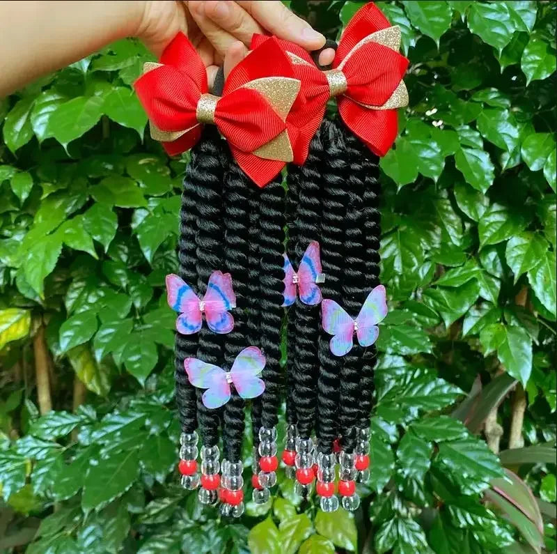 2pack Hair 8inch Kids Braided Ponytail with Beads and Bow Customized Kids Braided Ponytail with Beds Beads and Butterfly Peaceful Pleasures Health and Wellness Red