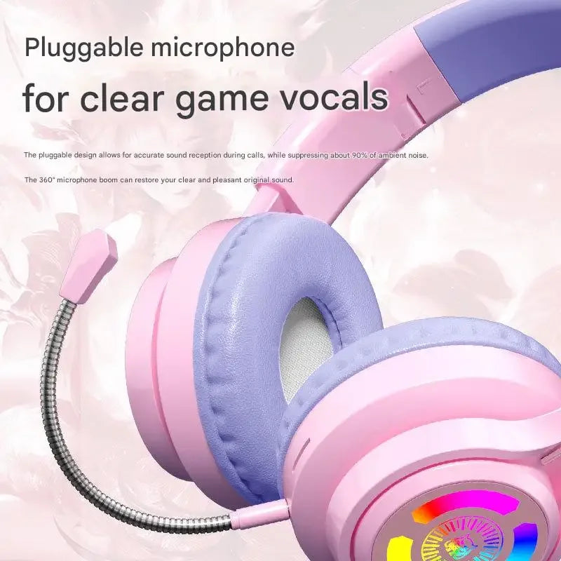 RGB Lighting Headphone For PC Computer iPad Cat Ear Gaming Headset Noise Reduction Headphones With Microphone Children Gift Peaceful Pleasures Health and Wellness