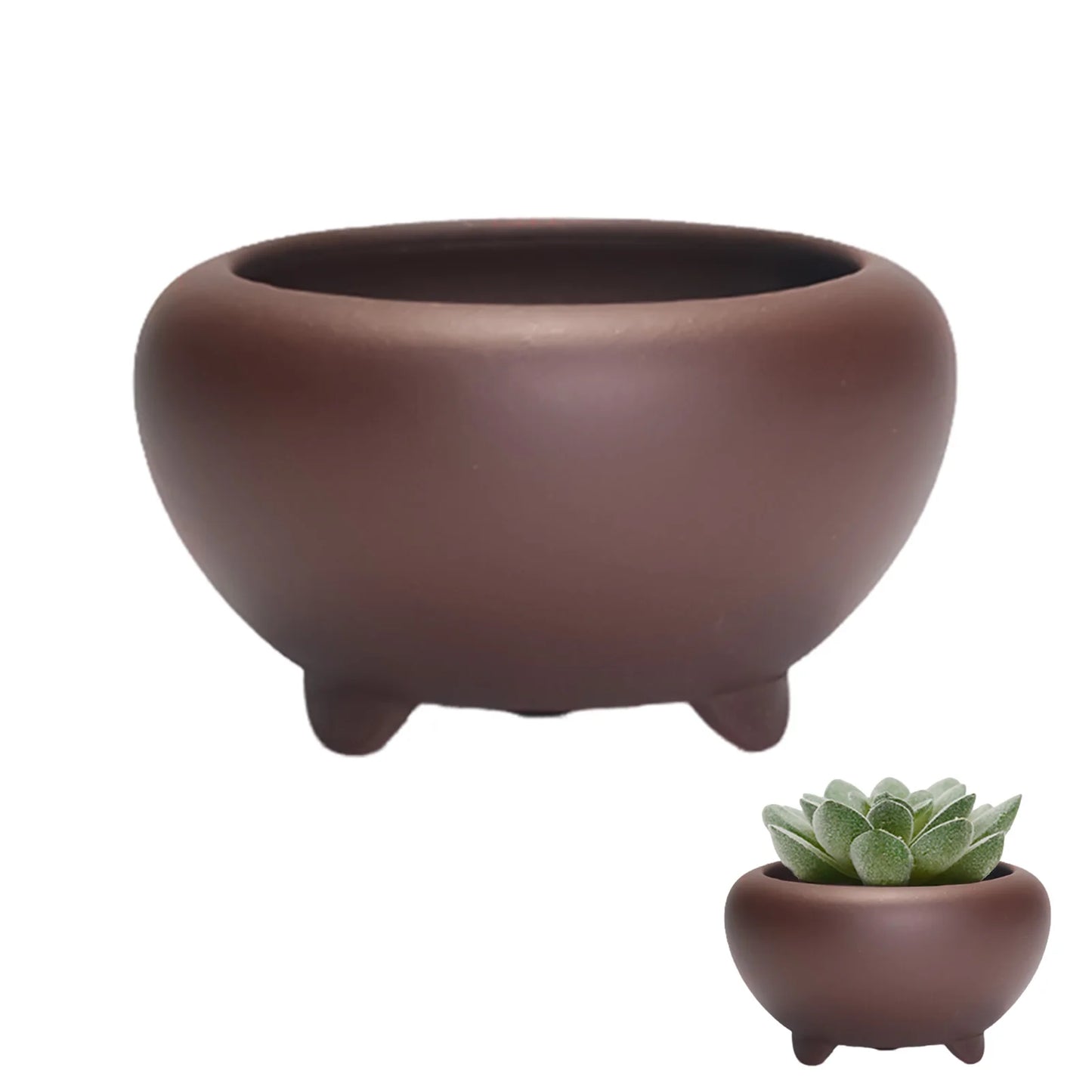 Round Ceramic Succulent Planter Pot | Sandstone Bonsai Desktop Decor