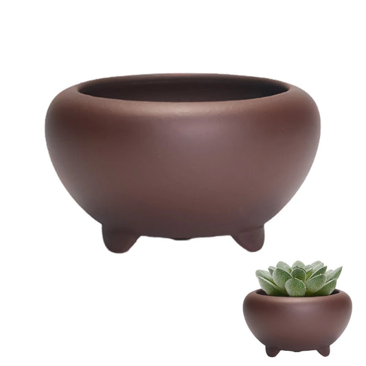 Round Ceramic Succulent Planter Pot | Sandstone Bonsai Desktop Decor