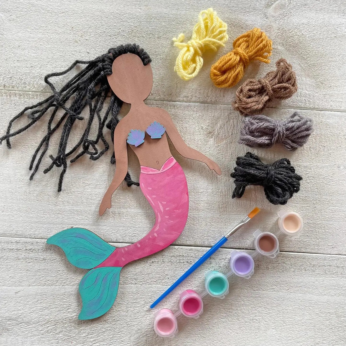 Mermaid Self-Portrait Craft Kit 3-Pack | Paint & Yarn Included