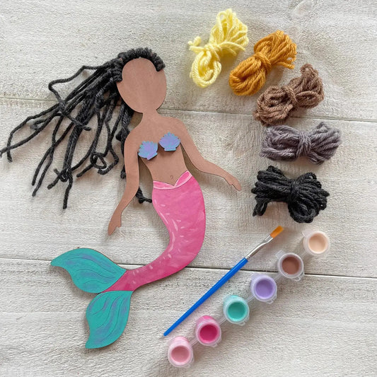 Mermaid Self-Portrait Craft Kit 3-Pack | Paint & Yarn Included DIY Craft Kit Peaceful Pleasures Health and Wellness