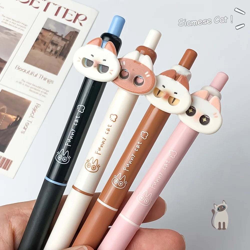 Cute Cat Gel Pens 3-Pack | Siamese Cat Shape Black Ink Pens