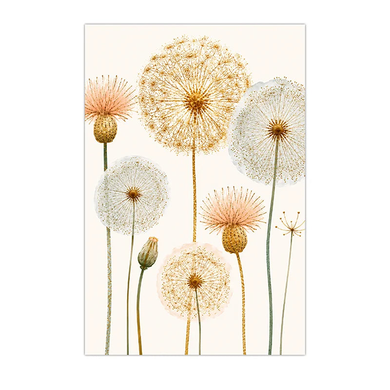 Nordic Dandelion Wall Art Gold Botanical Canvas Painting Poster Print Bedroom Living Room Decor Peaceful Pleasures Health and Wellness 04 15x20cm No Frame China Mainland