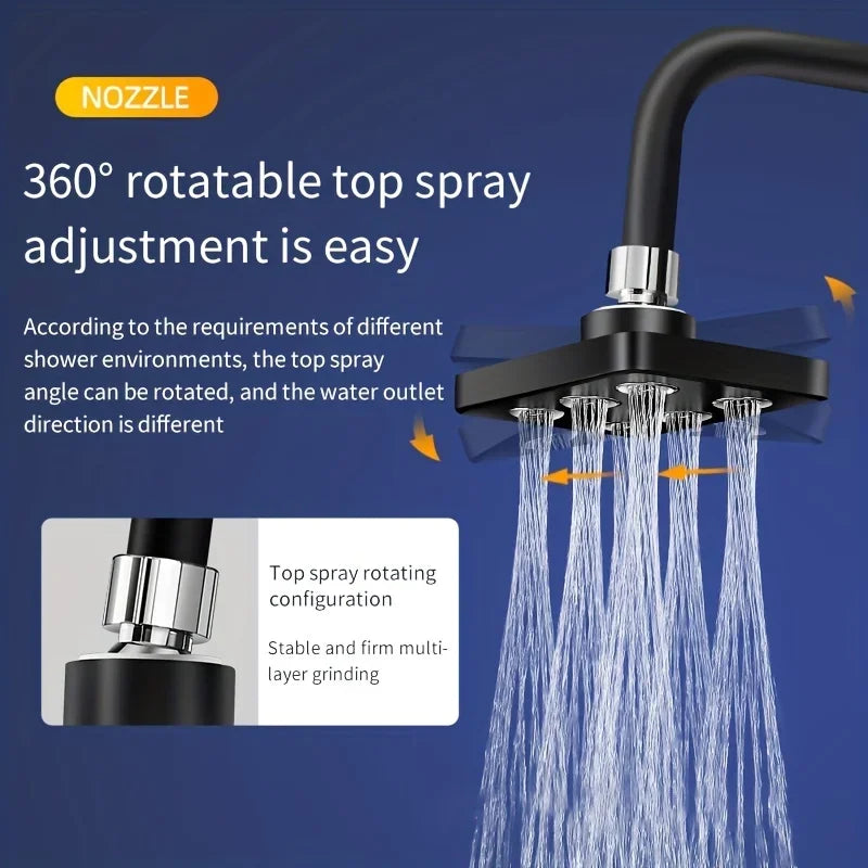 High-Pressure Rotatable Rainfall Shower Head | Chrome Wall Mount