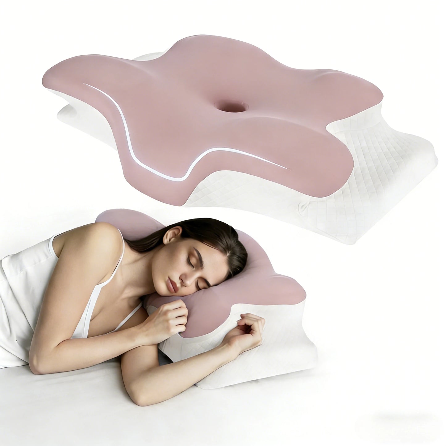 Ultra Pain Relief Cooling Pillow for Neck Support Adjustable Cervical Pillow Cozy Sleeping Ergonomic Contour Memory Foam Pillows Peaceful Pleasures Health and Wellness Style B Pink