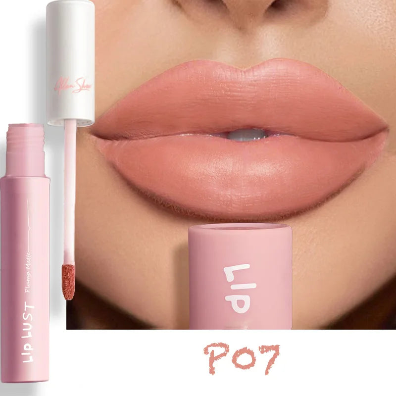 10-Color Matte Liquid Lipstick – Nude Pink & Red, Waterproof