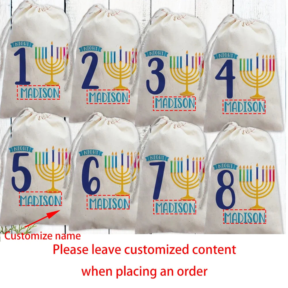 Personalized 8-Piece Hanukkah Countdown Gift Bag Set | 8 Nights
