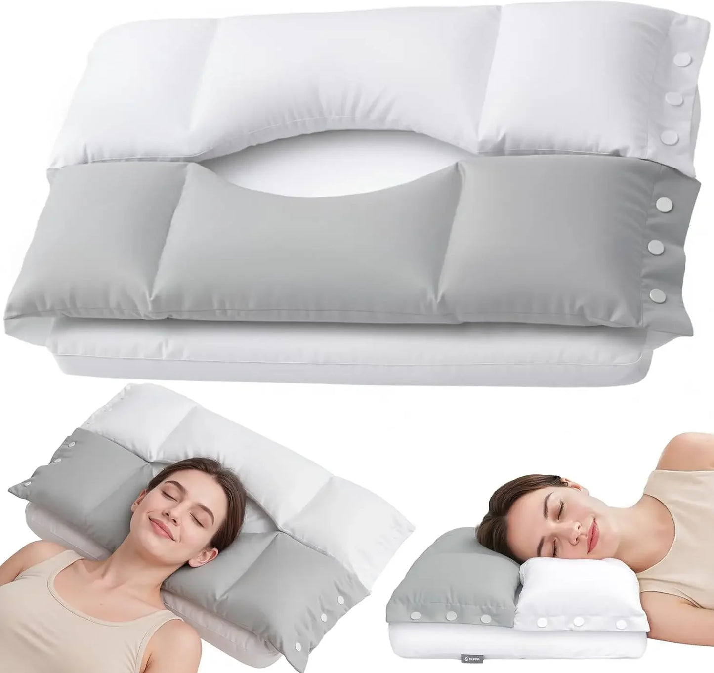Dual Support Memory Foam Neck Pillow with O-Shaped Cutout for Back, Side & Stomach Sleepers - Adjustable Height & Soft Cover Peaceful Pleasures Health and Wellness United States