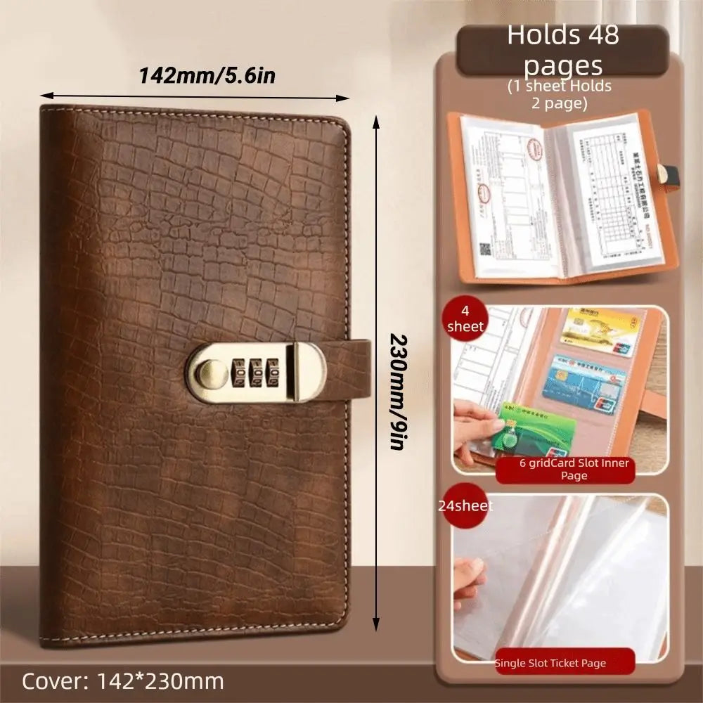 PU Leather Money Savings Challenge Binder with Password Lock Solid Color Budget Bill Organizer Double-sided Card Slot Clear View Peaceful Pleasures Health and Wellness