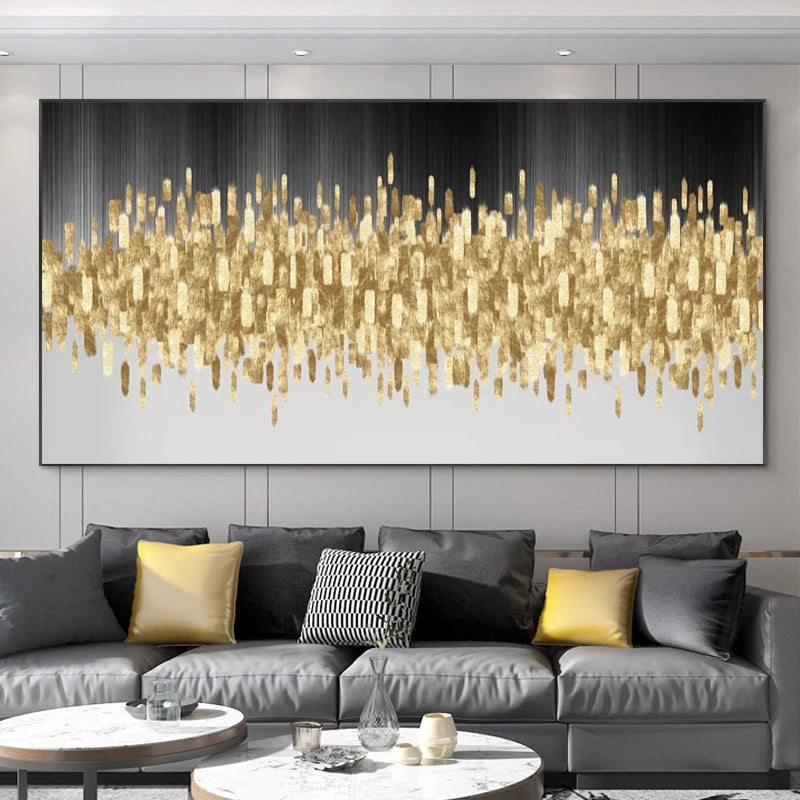 Abstract Leaves Oil Painting Print On Canvas Texture Golden and Silver Trees Wall Art Modern Home Decor Living Room Wall Decor Peaceful Pleasures Health and Wellness