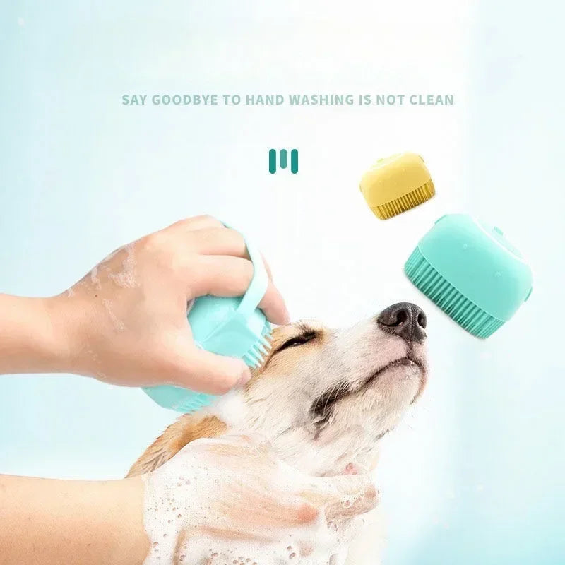 Silicone Dog Bathing Brush with Soap Dispenser | Pet Grooming