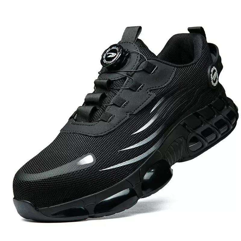 Rotary Knob Work Safety Shoes Anti-puncture Air-flying Woven Safety Shoes Construction Site Anti-slip Peaceful Pleasures Health and Wellness black- 1pair 38