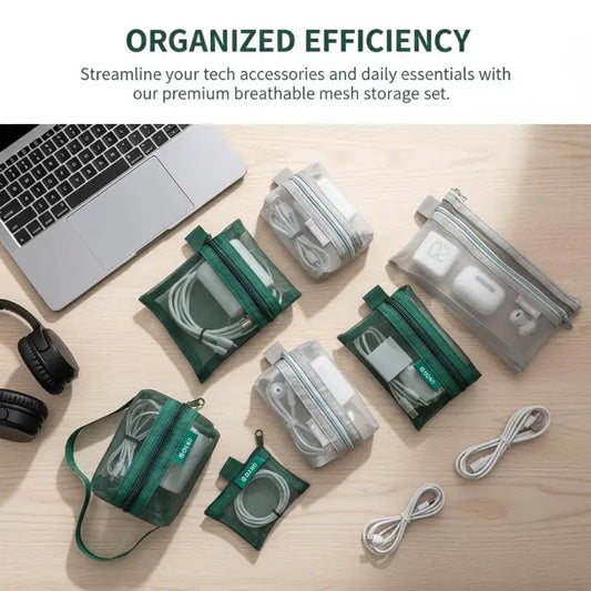 6-Piece Transparent Mesh Travel Organizer Pouches | Storage Set Mesh Storage Pouches Oasis Select