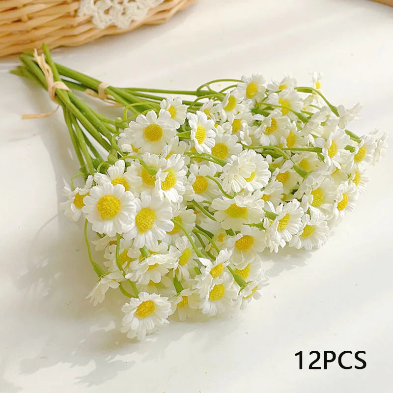 12PCS Artificial Daisy Flowers | 120 Blossoms Wedding Home Decor Artificial Flower Set Peaceful Pleasures Health and Wellness White