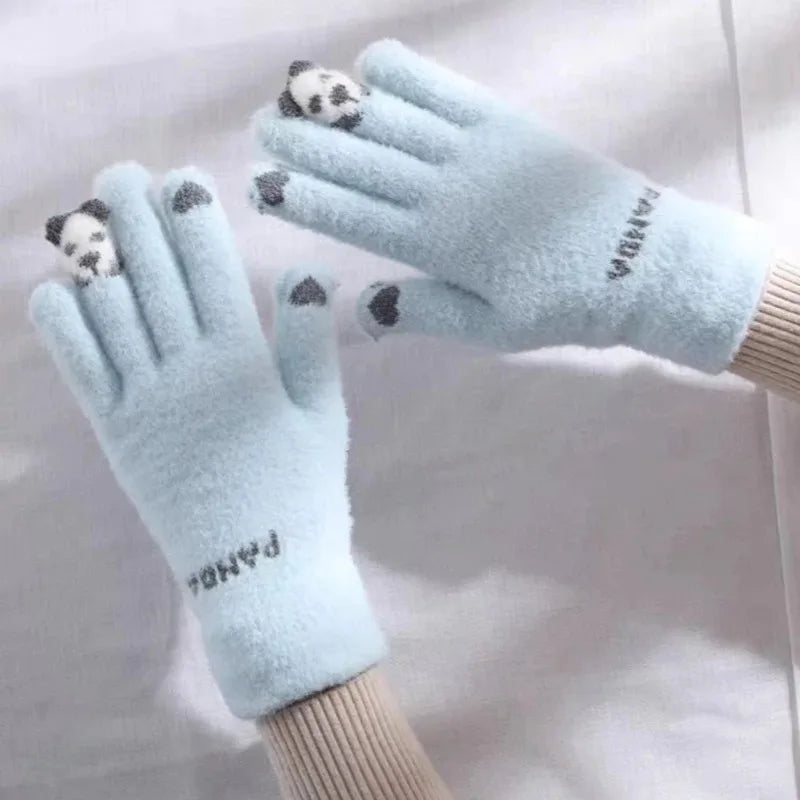 Panda Fingerless Gloves | Touchscreen Knit Winter Cycling Gift