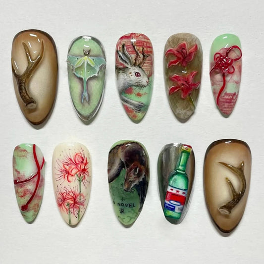 24pcs Almond Press On Nails – Dark Fairytale Y2K Design Press On Nails Peaceful Pleasures Health and Wellness