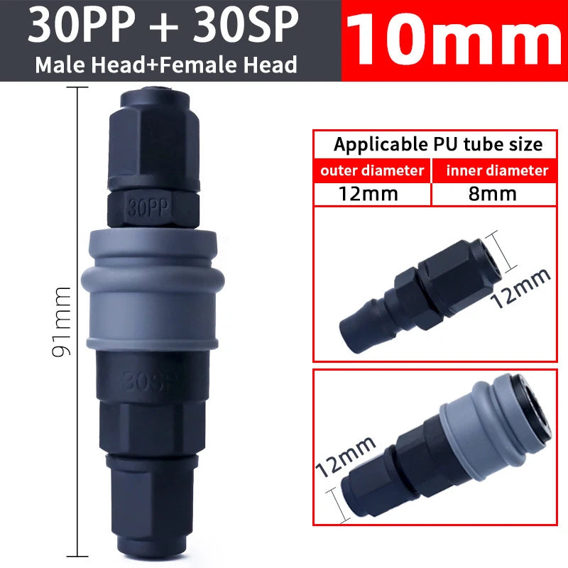 C-Type Self-Locking Pneumatic Quick Connect Fitting 8/10/12mm