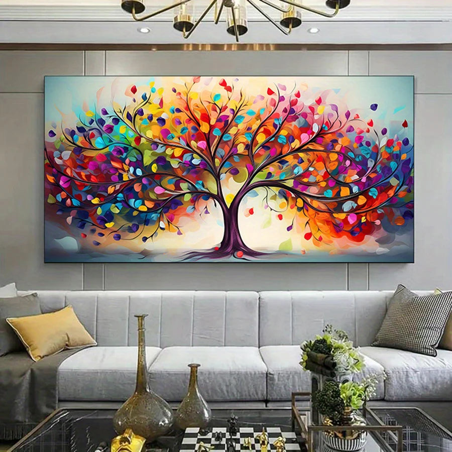 Vibrant Tree of Life Canvas Art - Frameless Modern Wall Decor for Living Room & Bedroom, Colorful Abstract Design , Perfect for Peaceful Pleasures Health and Wellness W 250916 tree 50x100cm