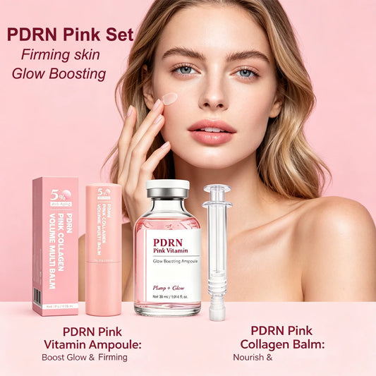 PDRN Brightening Set, Pink Collagen Volume Multi Balm+Pink Vitamin Glow Boosting Ampoule, Enhance Skin Elasticity, Firming Care Peaceful Pleasures Health and Wellness