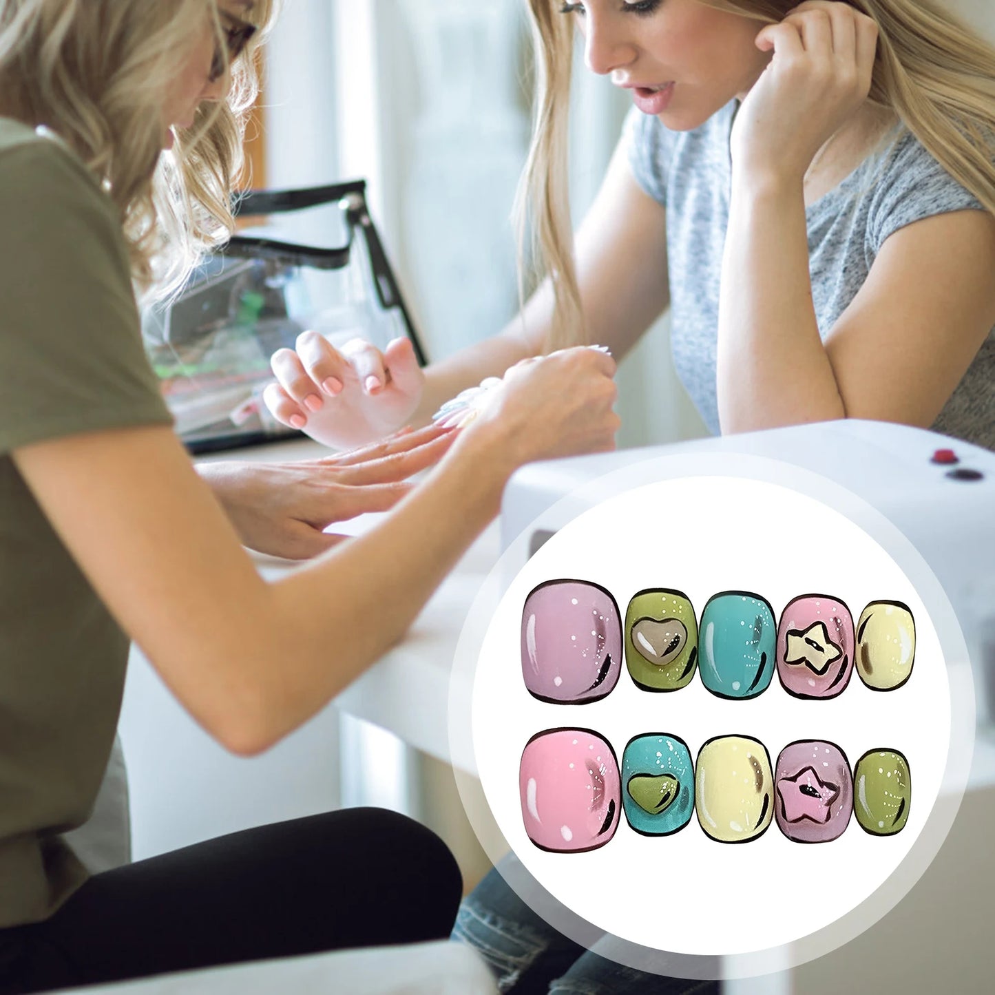 Cartoon Press On Nails – Handmade Short Full Cover Fake Nails