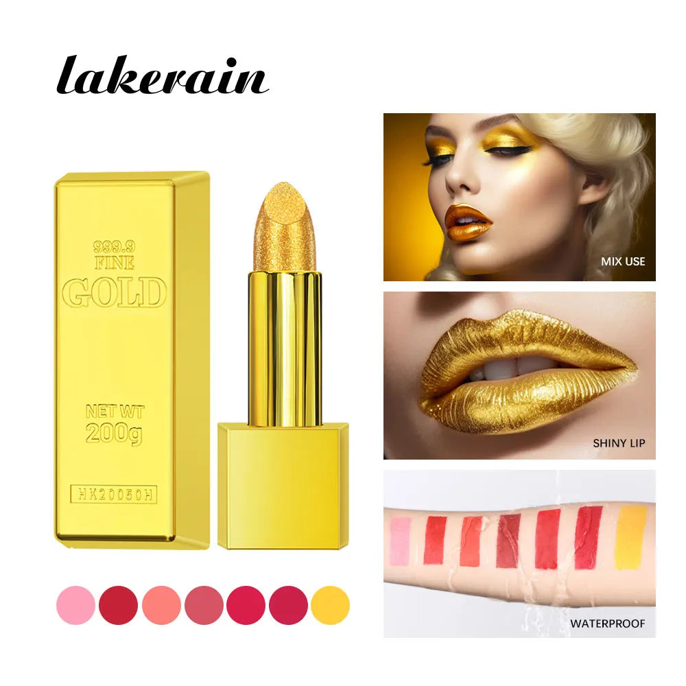 Hallowmas High-pigmented Gold Lipstick Shiny Metallic Matte Velvet Waterproof Long Lasting Sexy Gold Lip Gloss Women Lip Makeup Peaceful Pleasures Health and Wellness