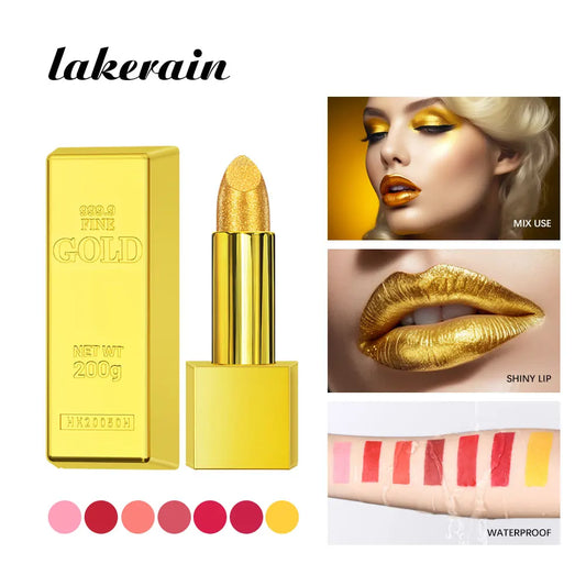 Hallowmas High-pigmented Gold Lipstick Shiny Metallic Matte Velvet Waterproof Long Lasting Sexy Gold Lip Gloss Women Lip Makeup Peaceful Pleasures Health and Wellness