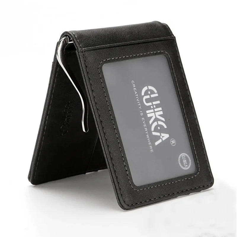RFID Men's Slim Leather Bifold Money Clip Wallet | 10 Card Slots